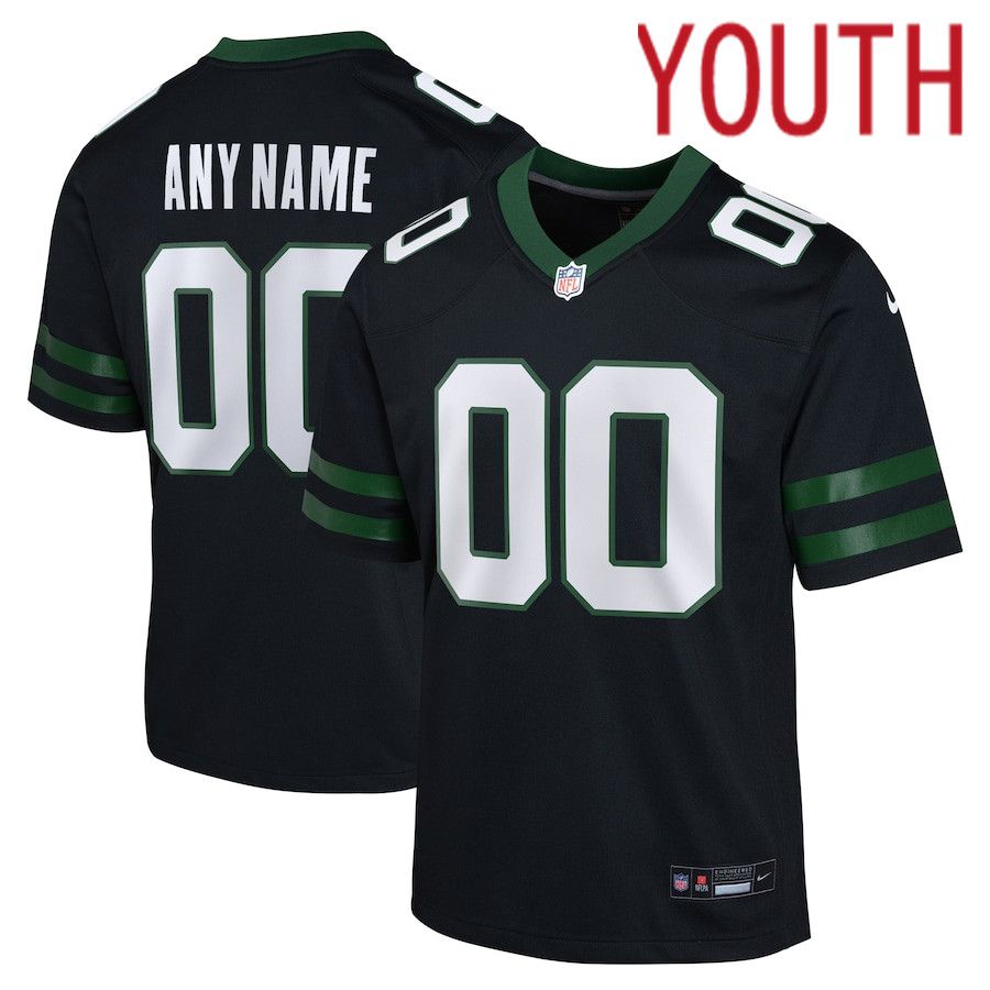 Youth New York Jets Nike Legacy Black Alternate Custom Game NFL Jersey->customized nfl jersey->Custom Jersey